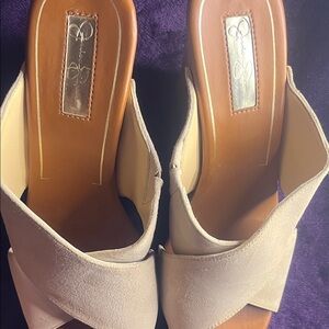 Jessica Simpson Nude Suede Crossover Slide Mules